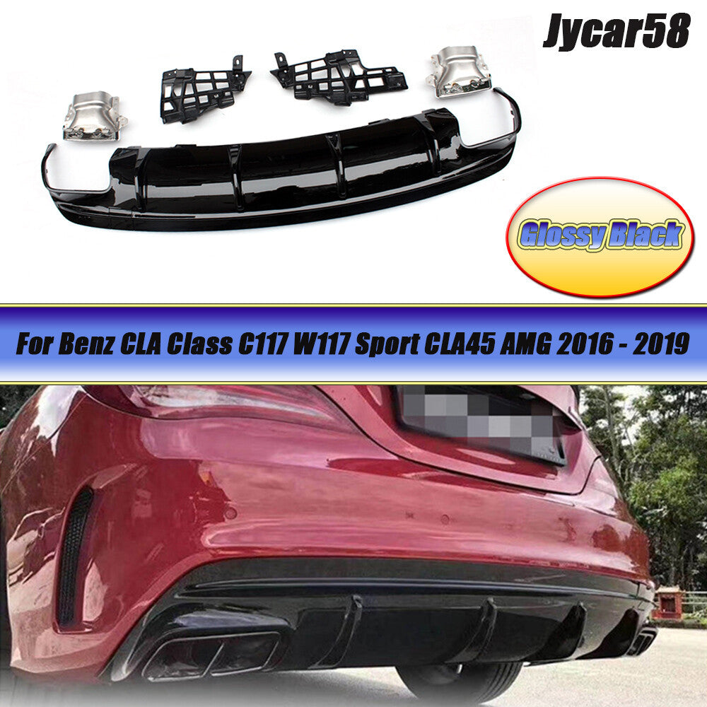for Benz W117 CLA45 CLA250 13-19 Rear Bumper Diffuser Exhaust Tips Bracket Black