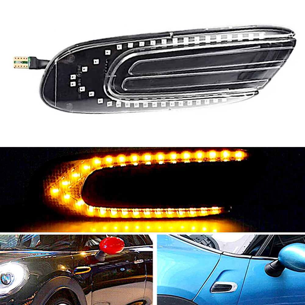 2-Piece Clear Sequential Flashing Amber LED Fender Side Markers for Mini Cooper F55/F56 n