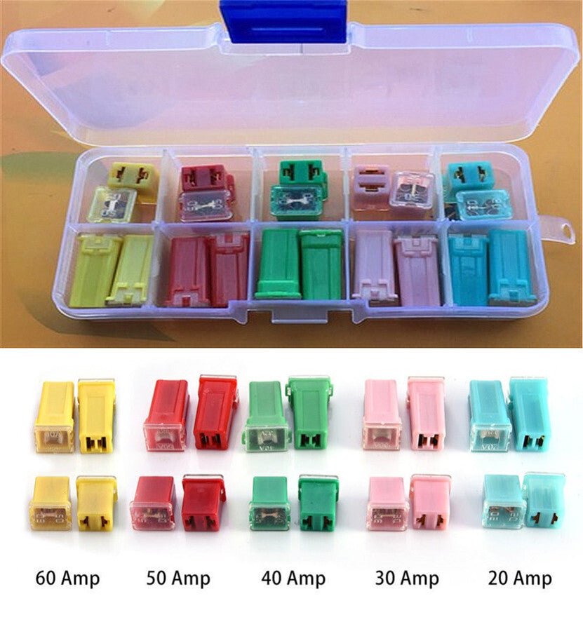 20A 30A 40A 50A 60A AMP Car Square Assortment Fuse W/Box 20Pcs Fuses Pack Kit