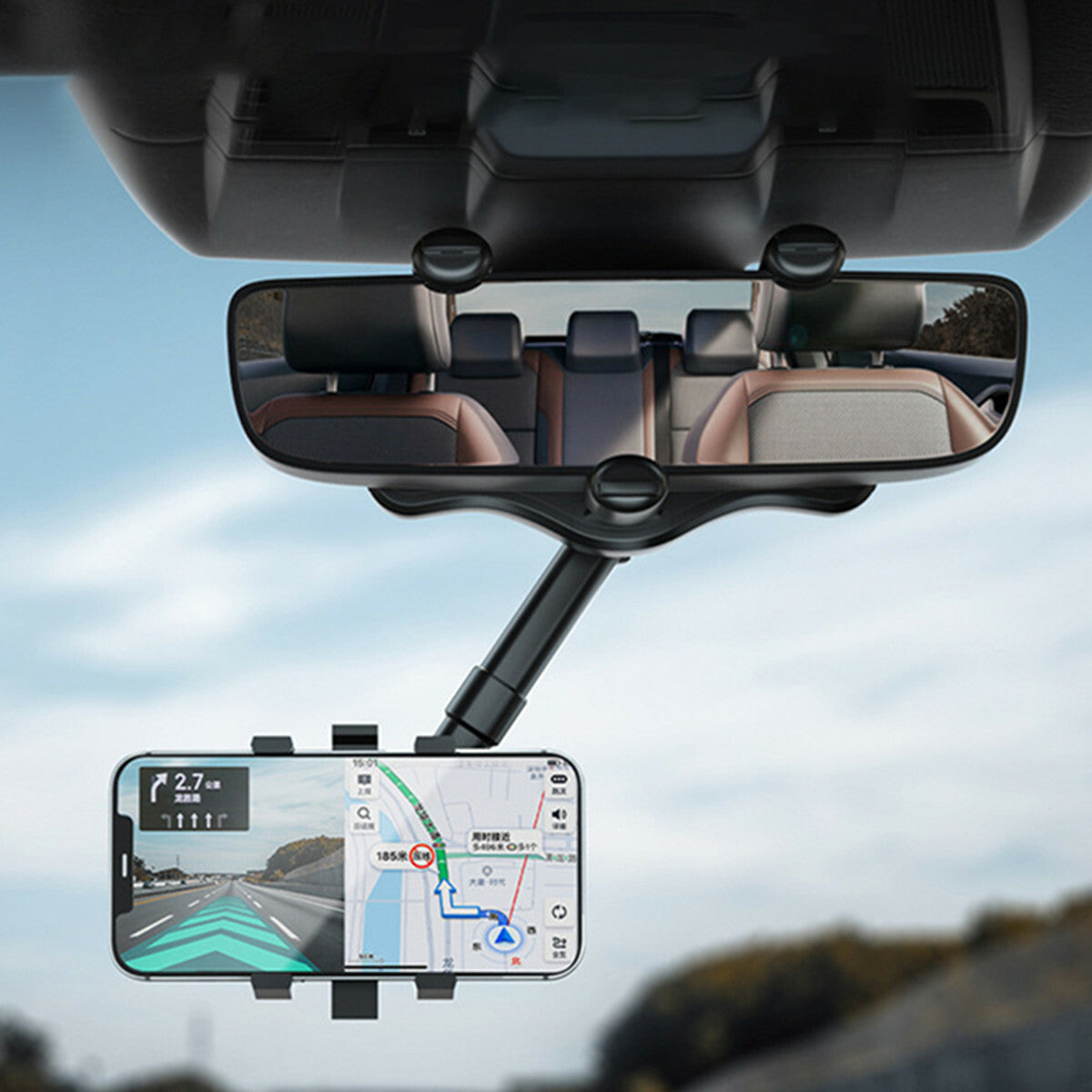 360¡ã Rotation Car Rear View Mirror Mount Stand GPS Cell Phone Holder Clamp