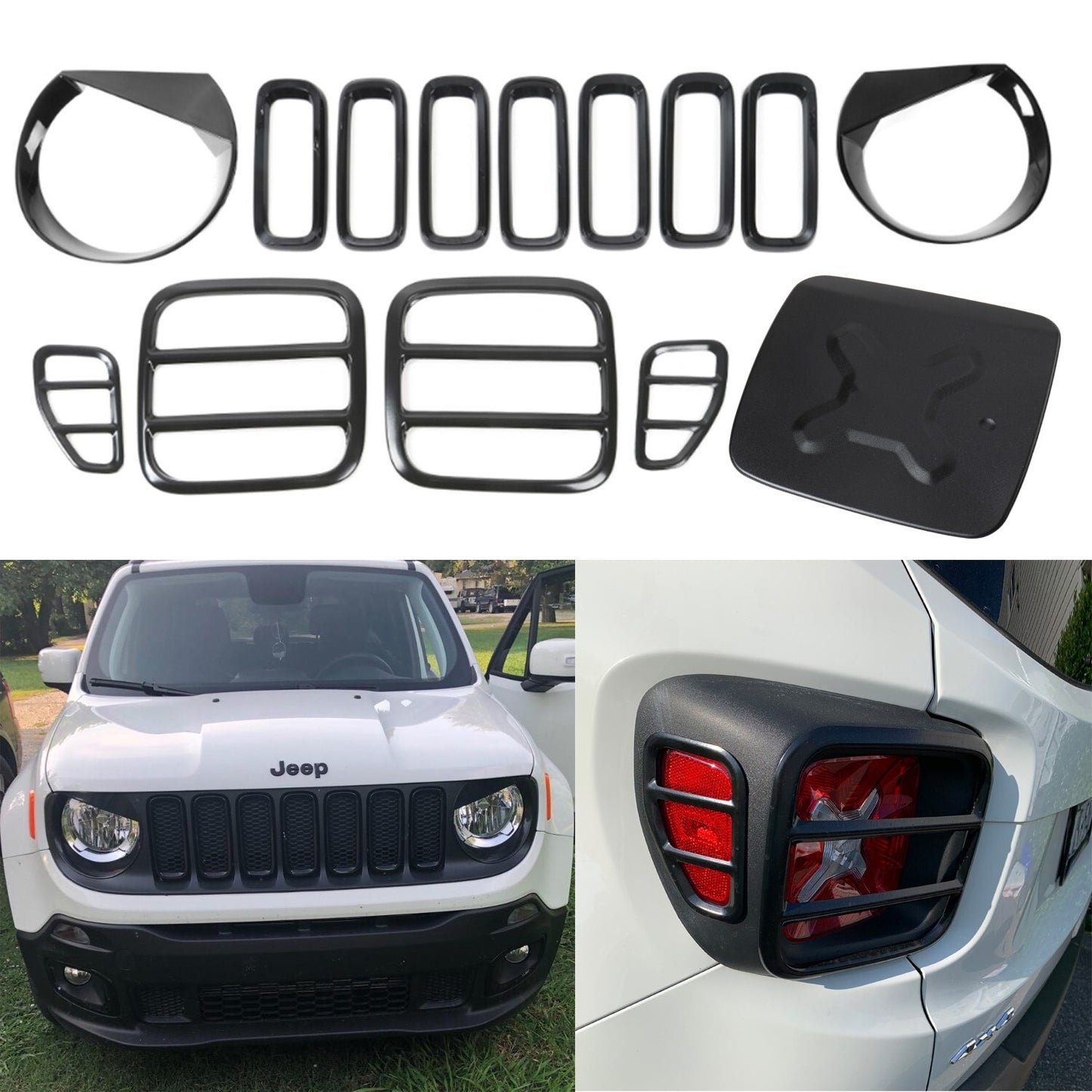 Tail Head Light Cover Front Mesh Grill Gas Cap Trm for Jeep Renegade 2015-2018