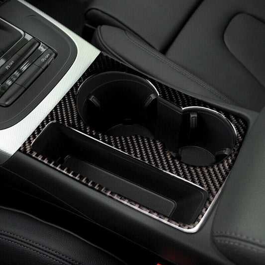 Real Carbon Fiber Water Cup Holder Cover Trim Frame Fit for Audi for A4 B8 2009-2016