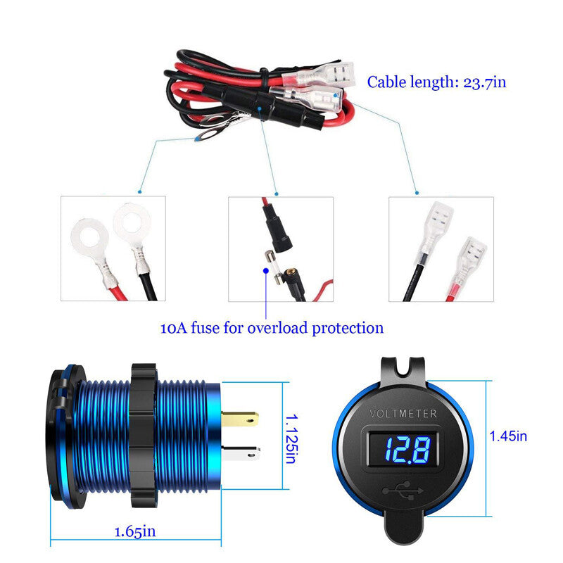 12V/24V Dual QC3.0 USB Fast Charger Socket Power Adapter with LED Voltmeter n