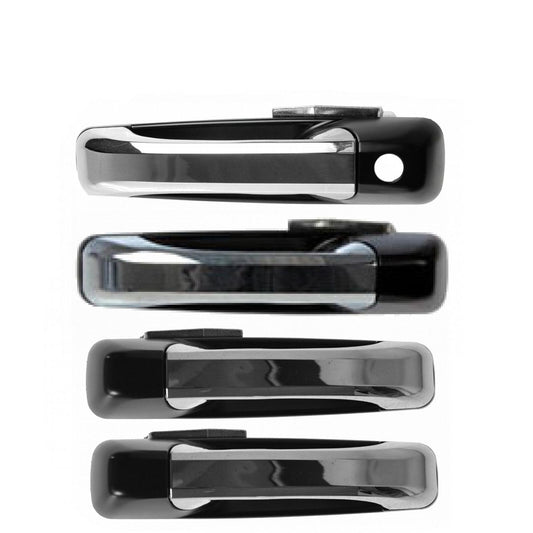 4-Piece New Front and Rear Exterior Door Handle Set with Drivers, Chrome Black, Suitable for Ram