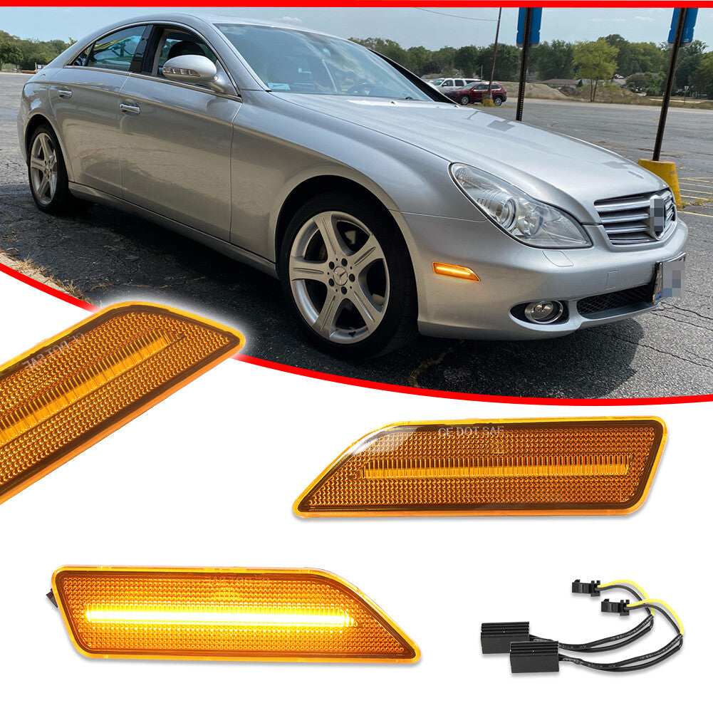 For 06-11 for Benz W219 CLS Class Amber LED Side Marker Lights Front Fender Lights 2X- v