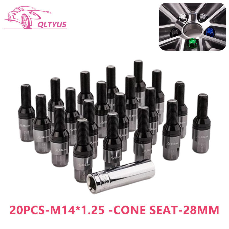 20PCS 28mm M14x1.25 Wheel Lug Bolts Cone for Seat Studs Set for Most Aftermarket