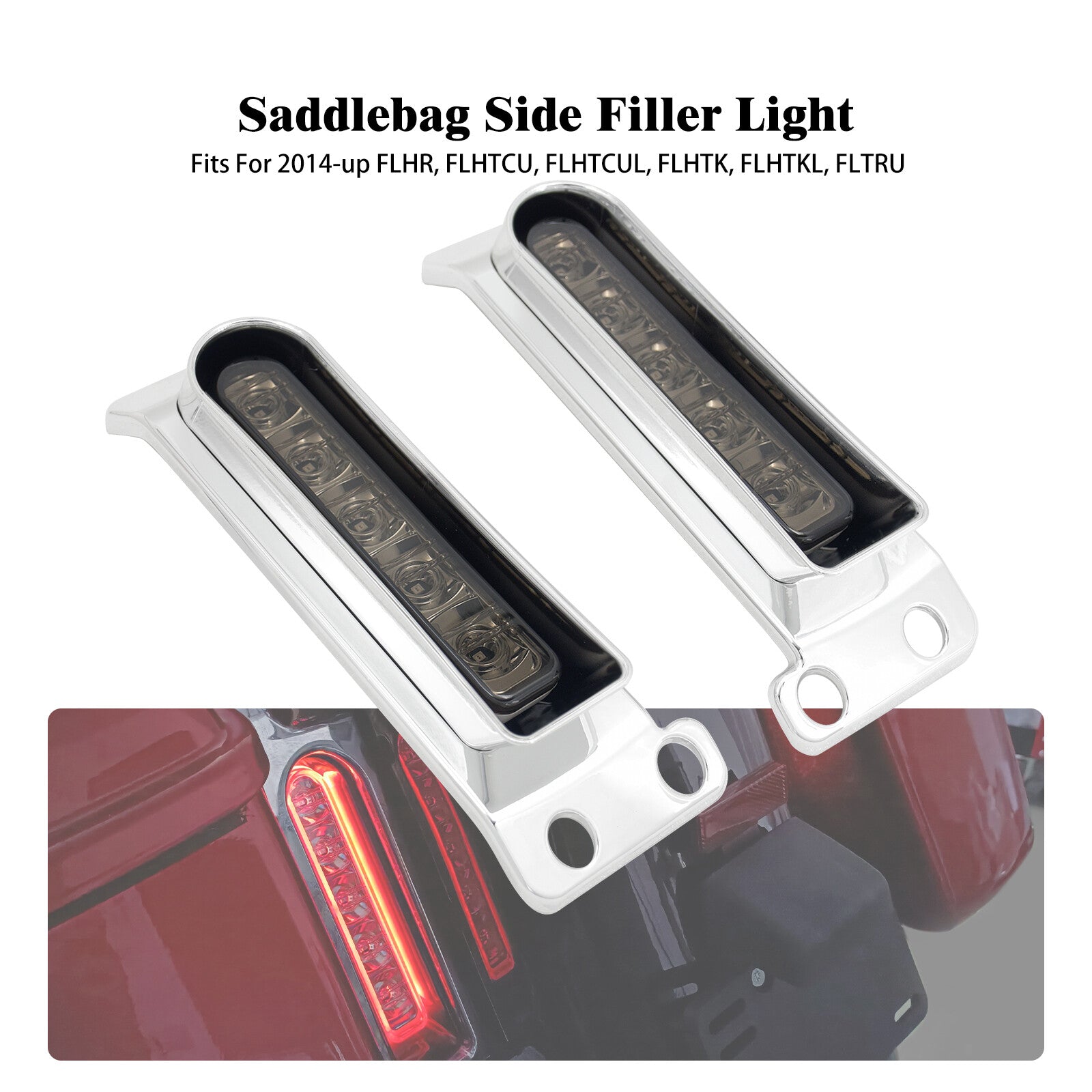Chrome Saddlebag Filler Support Light Somke Lens for Harley Electra Glide 14-19