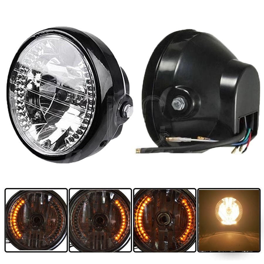 Motorcycle Black 7Headlight LED Turn Signal Light for Harley Chopper Cafe Racer Q