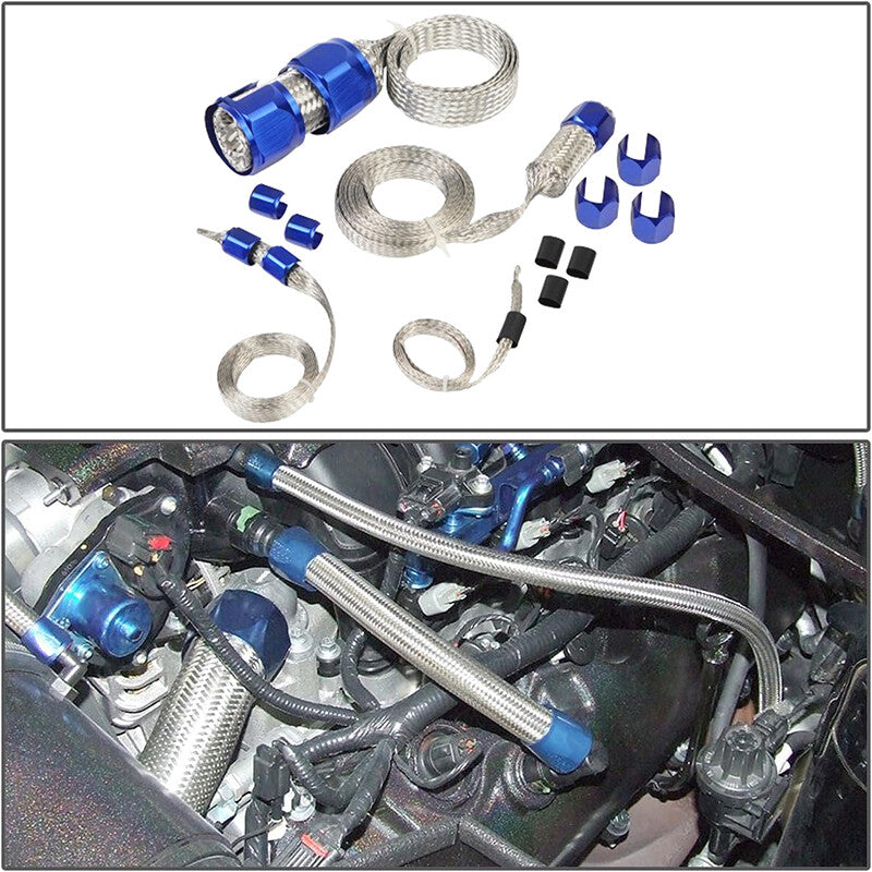 Braided Hose Blue Engine Dress Up Kits Radiator Vacuum Fuel Oil Sleeving