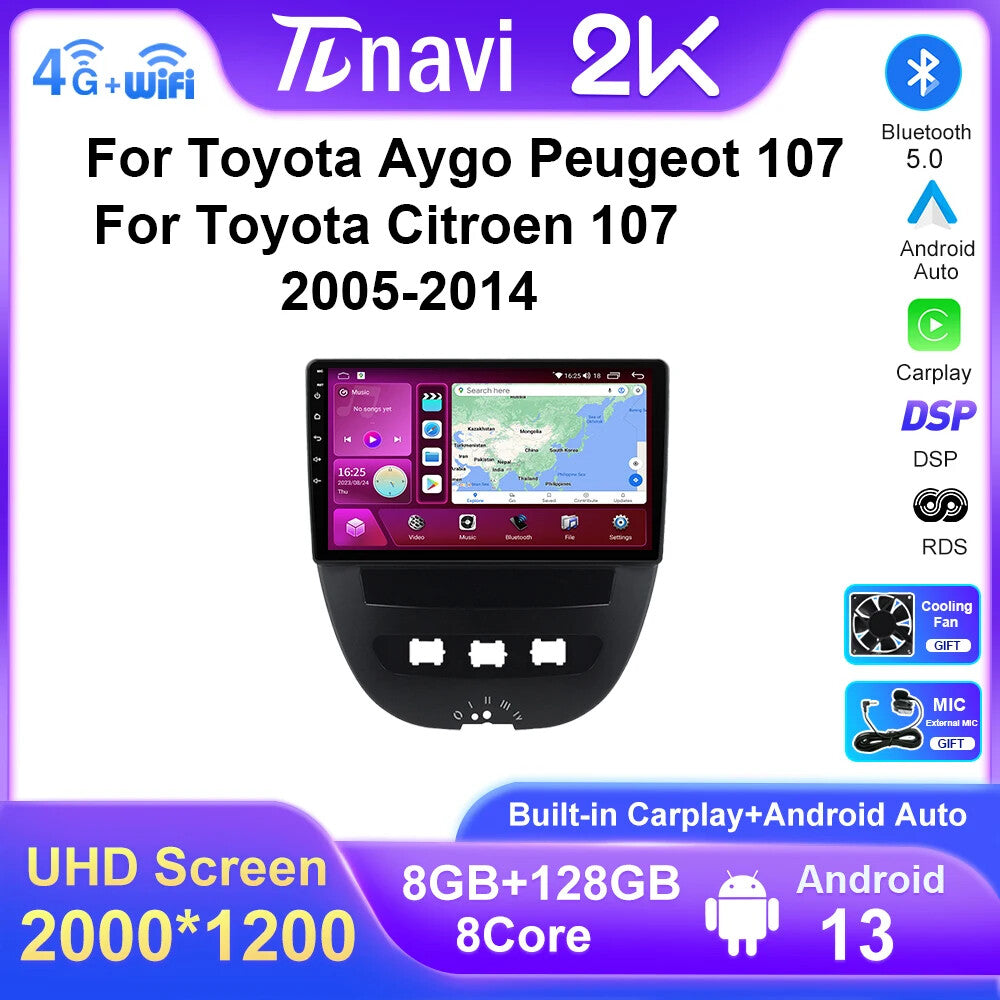 for Peugeot 107 for Toyota Aygo for Citroen C1 2005-2014 Stereo CarPlay Car Radio Player