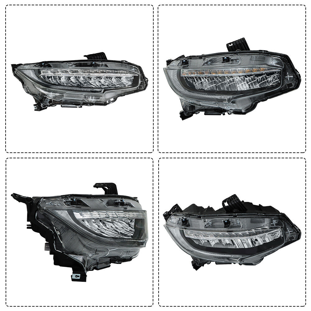 Right headlight compatible with 2016-2019 for Honda for Civic passenger side LED clear lens right-hand side. n