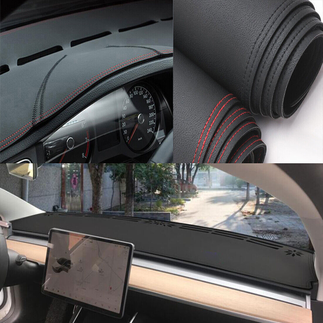 PU Leather Dashboard Dash Mat Non-slip DashMat Sun Pad for Tesla Model 3 2018-23