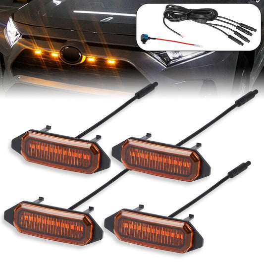 4X Front Grille Amber LED Light Style Grill Kit for Toyota RAV4 2019-2022