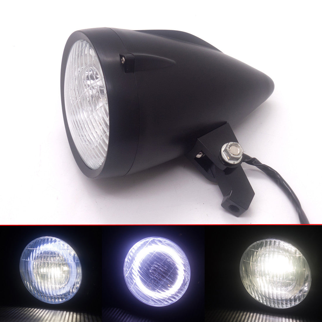 Black LED Bullet Headlight With White Angel Eyes Light for Harley Chopper Bobber Q