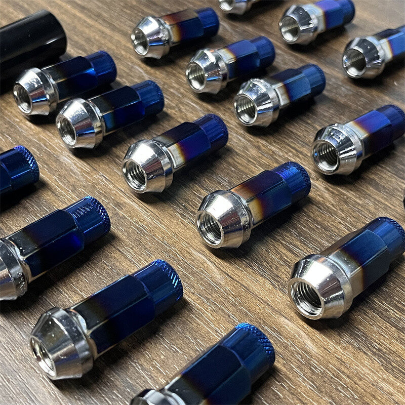 20pcs M12x1.5 Lug Nuts 48mm Steel Open End Wheel Nuts Bolts Grilled Blue Q