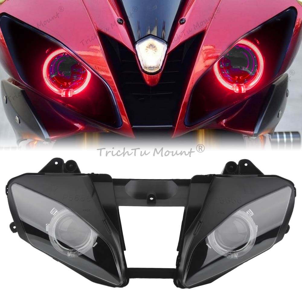 for Yamaha YZF R6 YZFR6 Front Headlight Headlamp Assembly Red Angel Eye 2006-07 Q