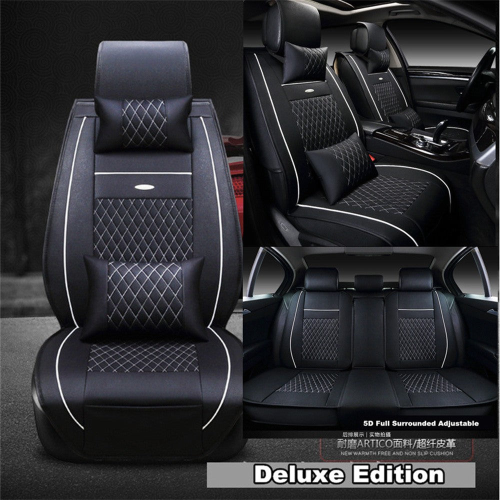 Black+White PU Leather Car 5- for Seat Covers Front  Rear Cushion Full Set Protector Q