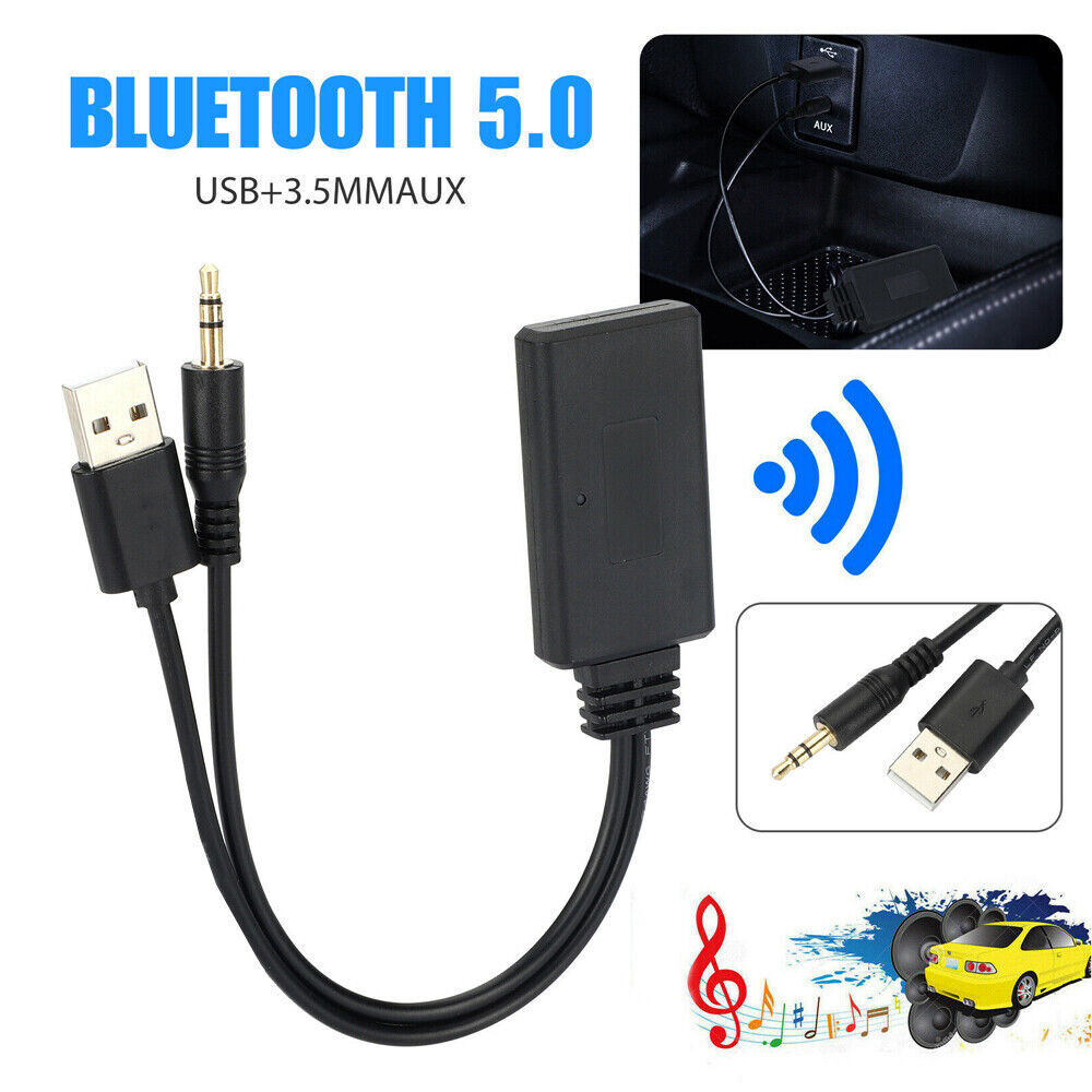 Bluetooth 5.0 Receiver Adapter USB + 3.5mm Jack Stereo Audio For Car AUX Speaker