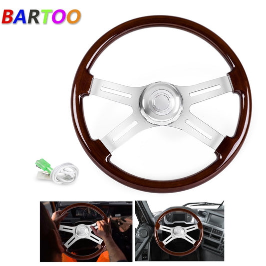 18 4 Spoke Wood Steering Wheel Chrome for Freightliner for Peterbilt for Kenworth for Volvo