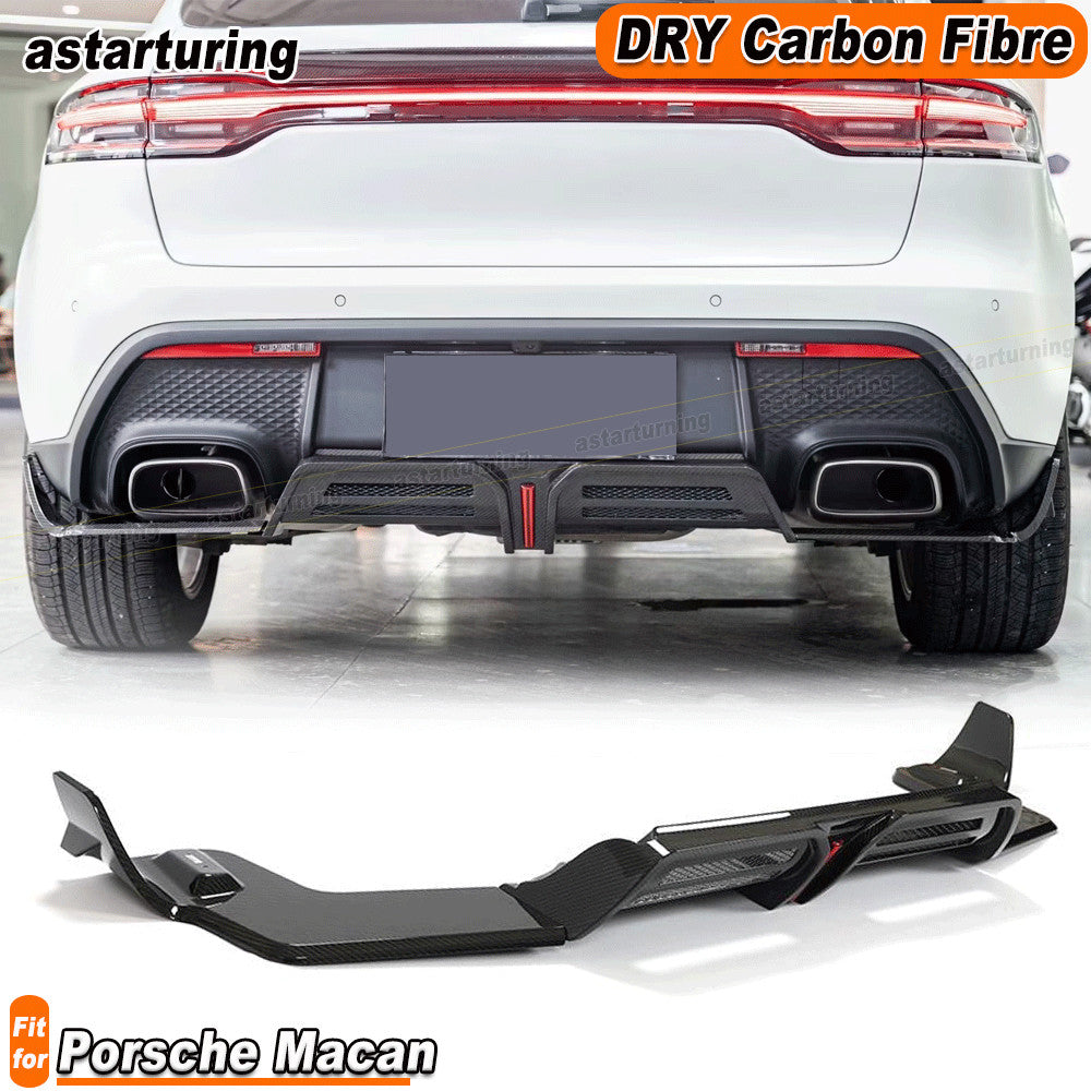 for Porsche Macan 2022UP DRY Carbon Fiber Rear Bumper Diffuser Lip Spoiler W/LED