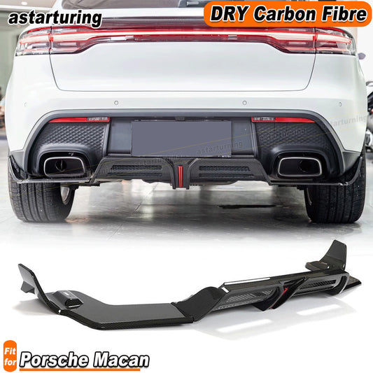 for Porsche Macan 2022UP DRY Carbon Fiber Rear Bumper Diffuser Lip Spoiler W/LED