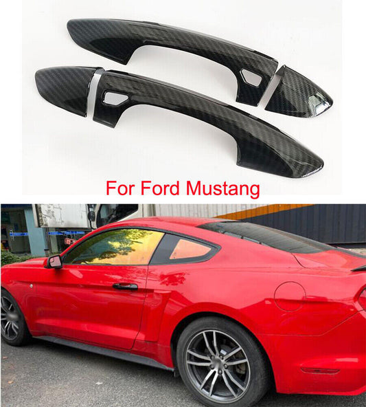 Side Exterior Door Handles Cover Carbon Fiber Style for Ford for Mustang 2016-2021