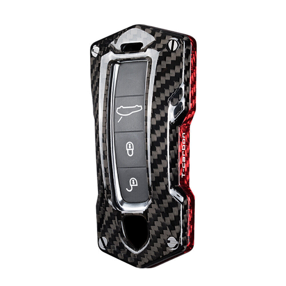 Carbon Fiber Key Fob Case Cover Fit 2017-2018 for Porsche for Cayenne for Panamera Red black Q