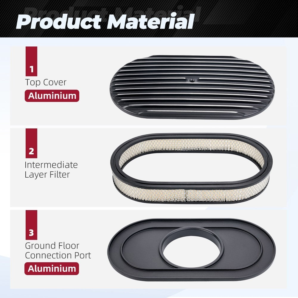 15 Oval Full Finned Air Cleaner Washable For SBC BBC Chevy for Ford 5-1/8 Carb Neck Q