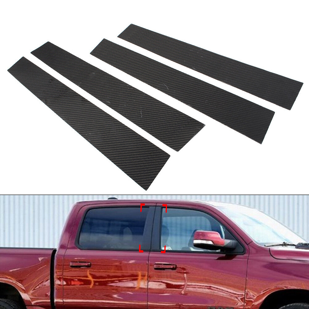 for Dodge for Ram 1500 2019-2023 4x Carbon Fiber Set Pillar Posts Door Window Trim