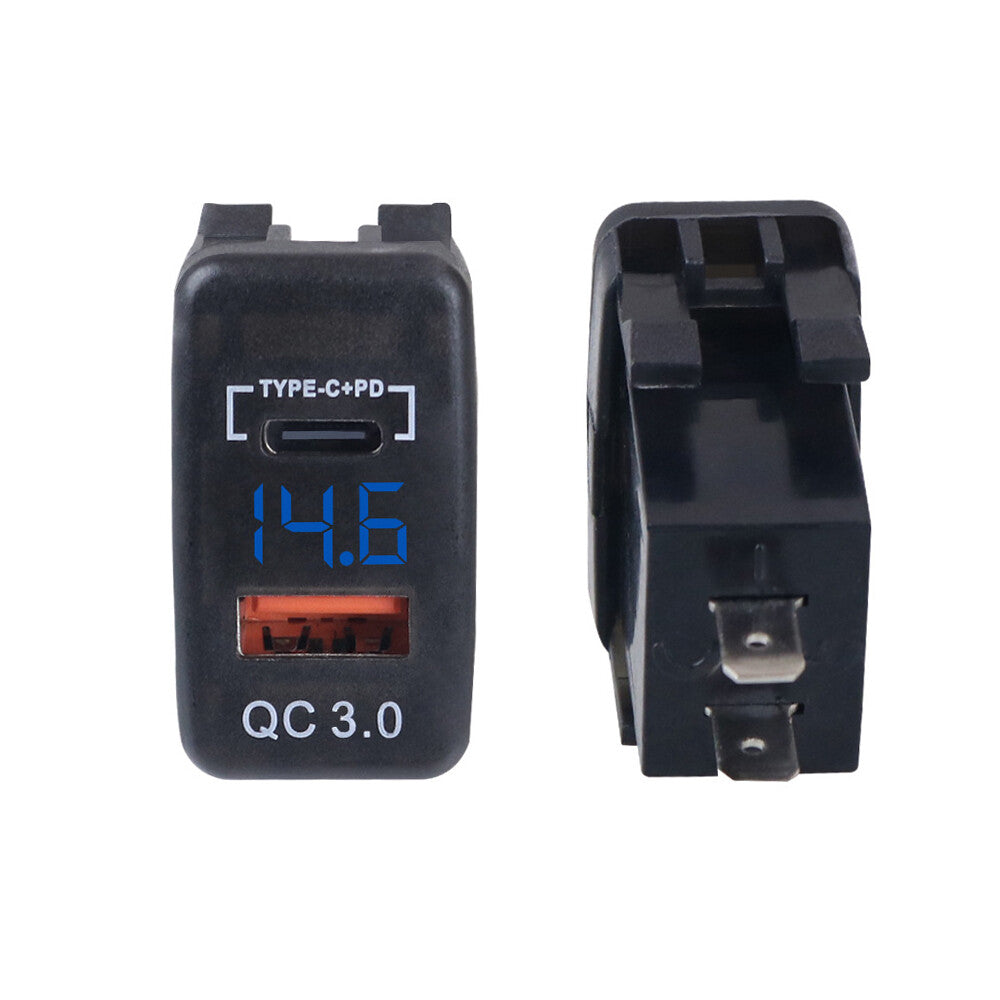 Green light Type-C QC3.0 port voltmeter USB charger socket for Tacoma - n