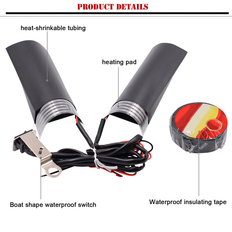 12V Motorcycle Rapid Heated Handgrip Pads, Handlebar Warmers with Adhesive Handlebars, Black - n
