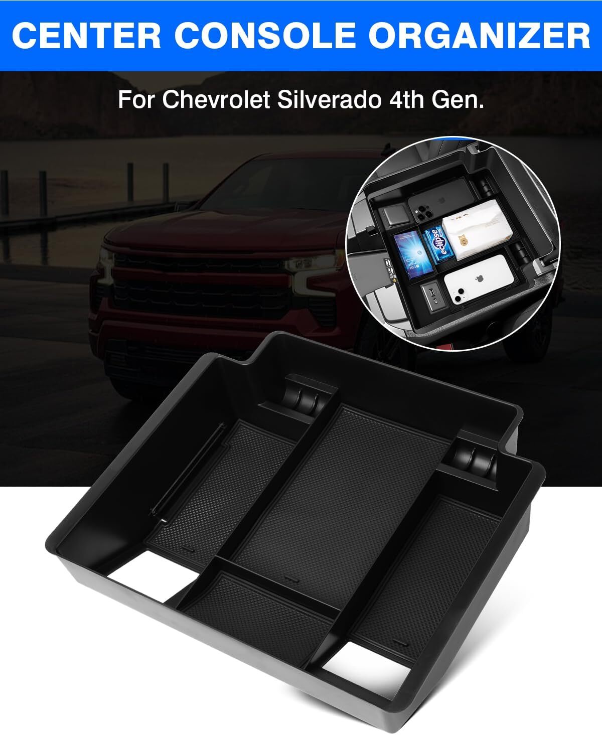 Suitable for 2022-2024 Silverado 1500 Cab Center Console Storage Box/Organizer Tray n