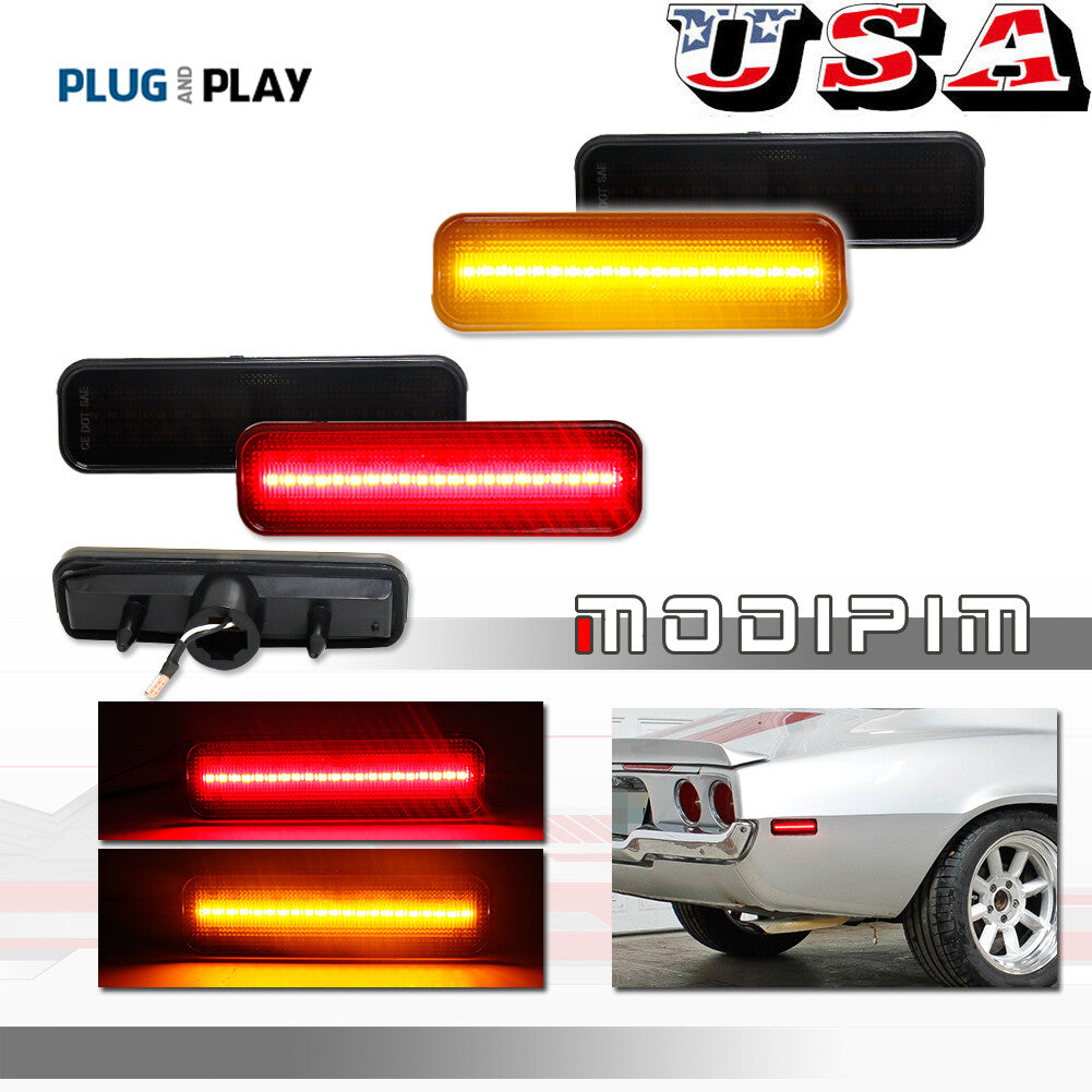 Suitable for 1970-1977 Camaro smoked LED front amber+rear red side marker lights- v