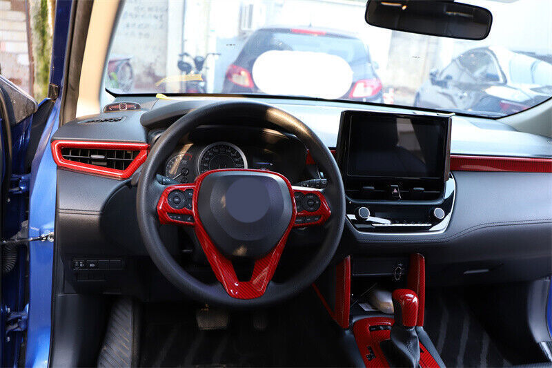 for Toyota for Corolla Cross 22-24 ABS Red Carbon Fiber Steering Wheel Cover Trim
