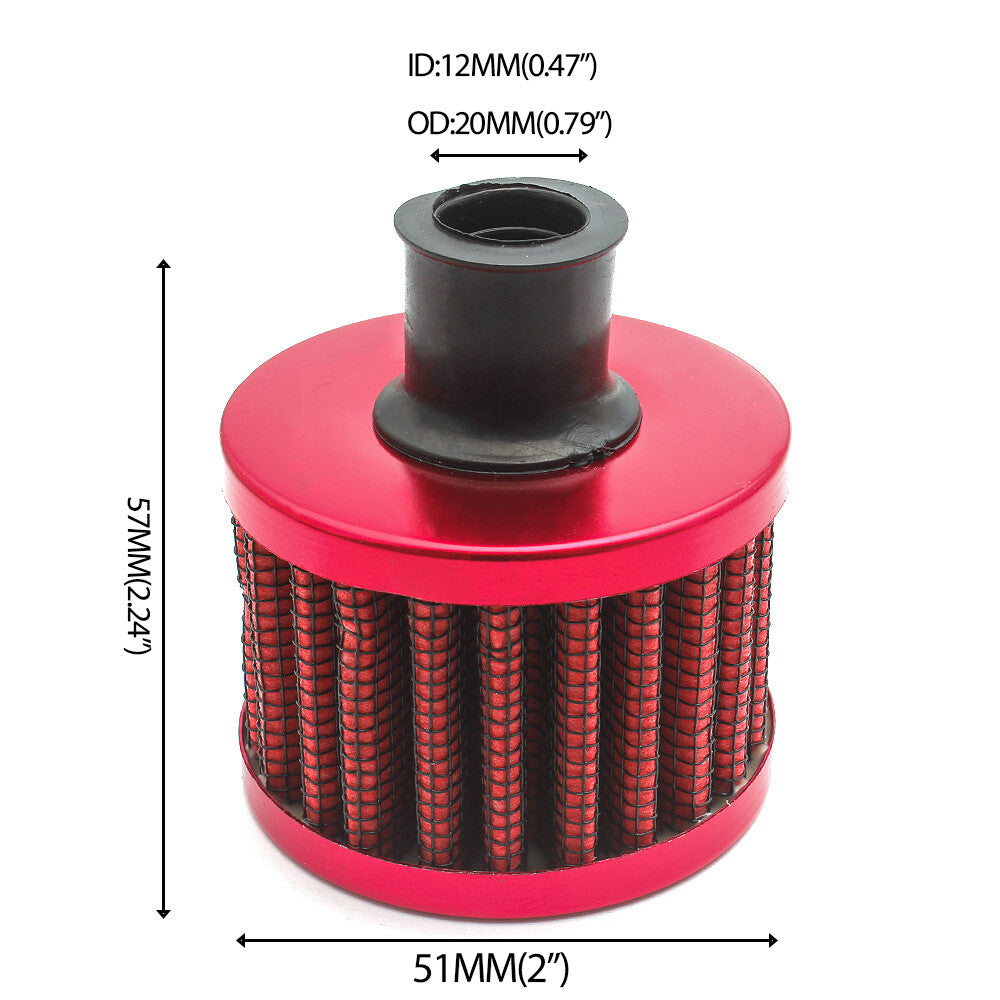 1*12mm Cold Air Intake Filter Car Breather Valve Cover Turbo Vent Crankcase Red Q
