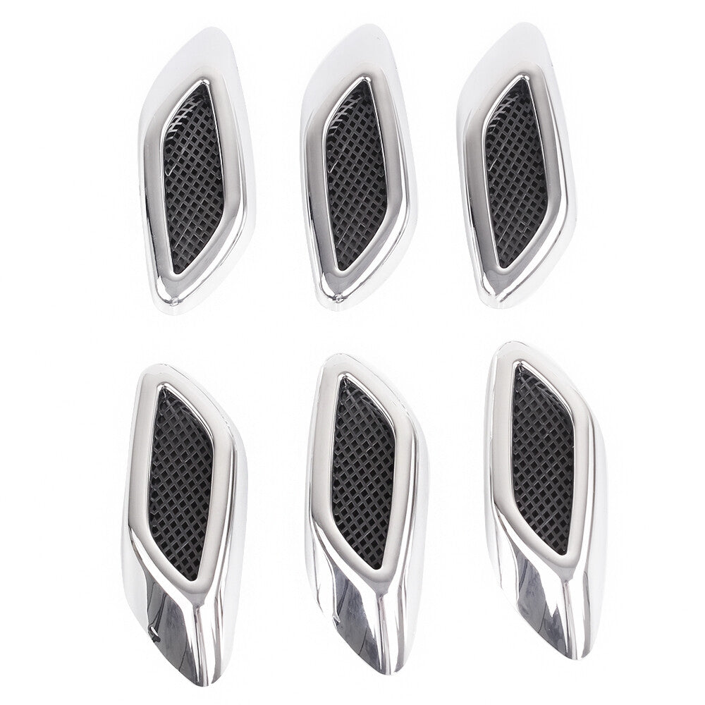 6PCS Car Air Flow Vent Side Fender Cover Trim Car Decoration Silver Universal