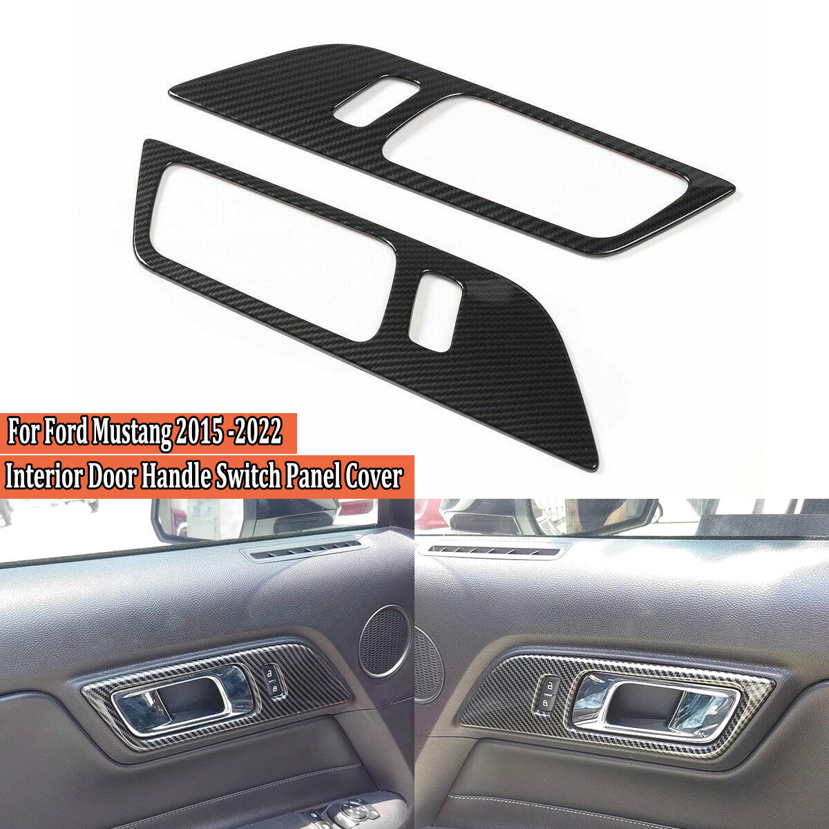 A pair of carbon fiber interior door handle trim covers for the for Ford for Mustang 2015 - 2020