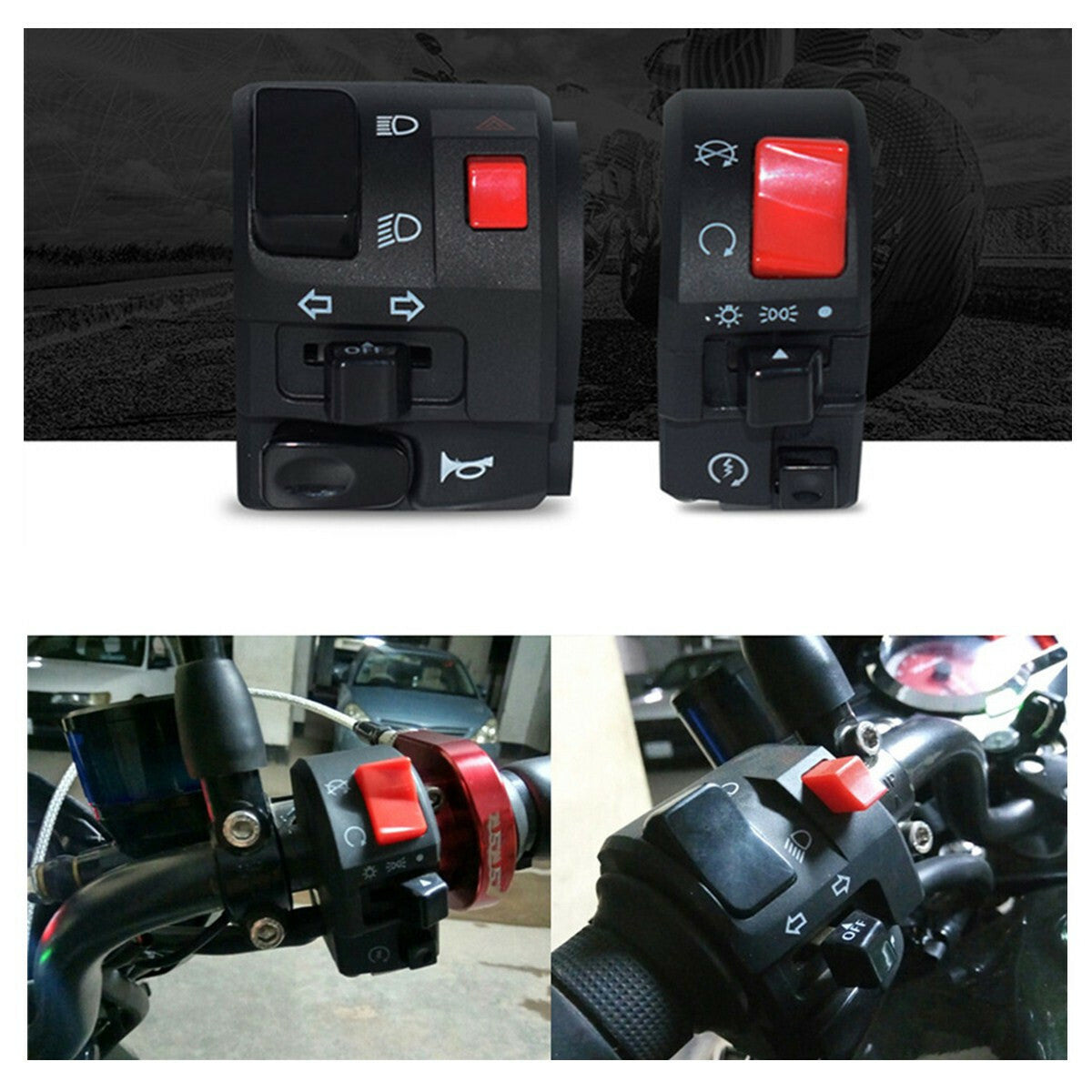 2 motorcycle handlebar on/off switch assembly, turn signal, fog light, horn - n