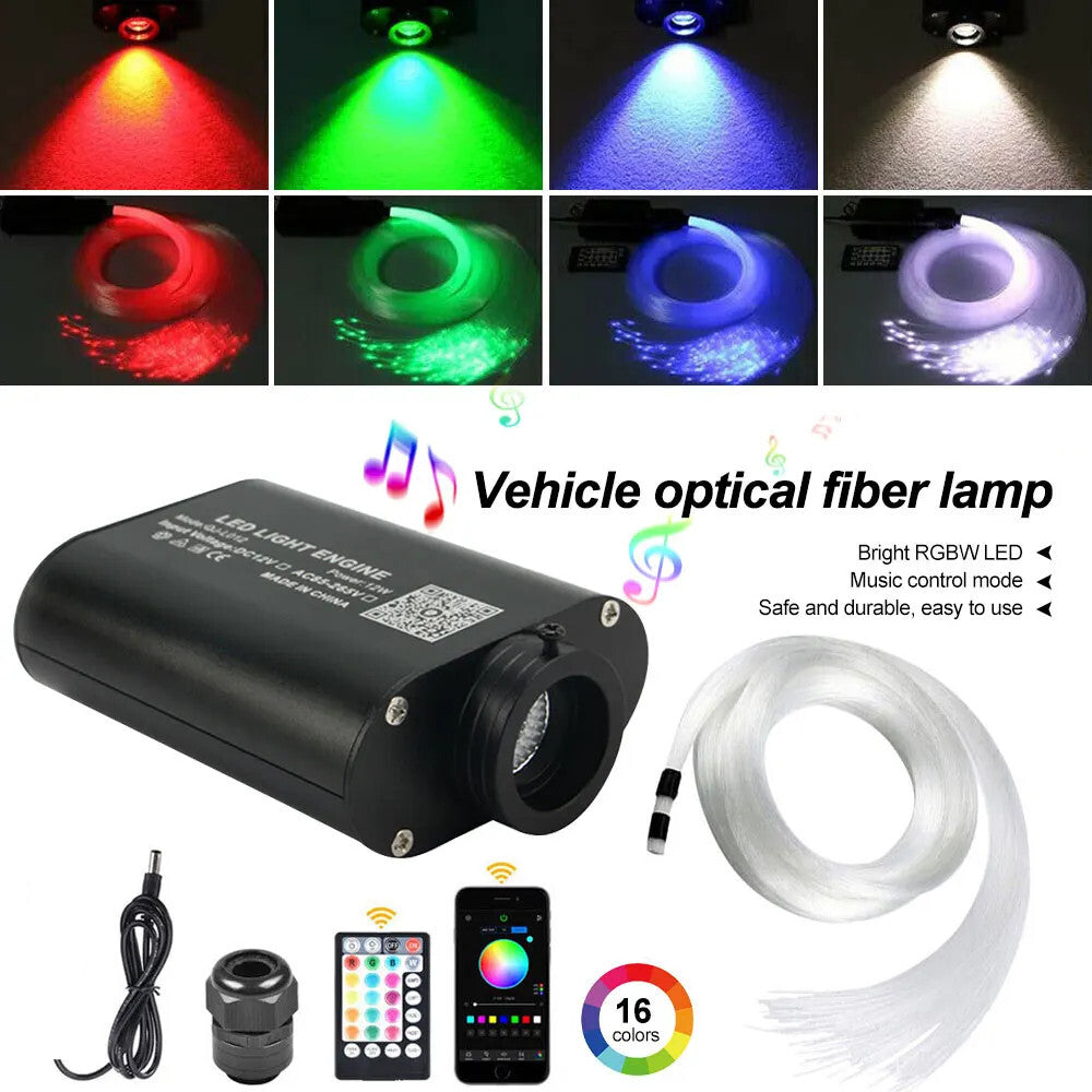 300pcs 2M LED Car 12v RGBW Fiber Optic Light Star Ceiling Kit 12W APP Music Cont