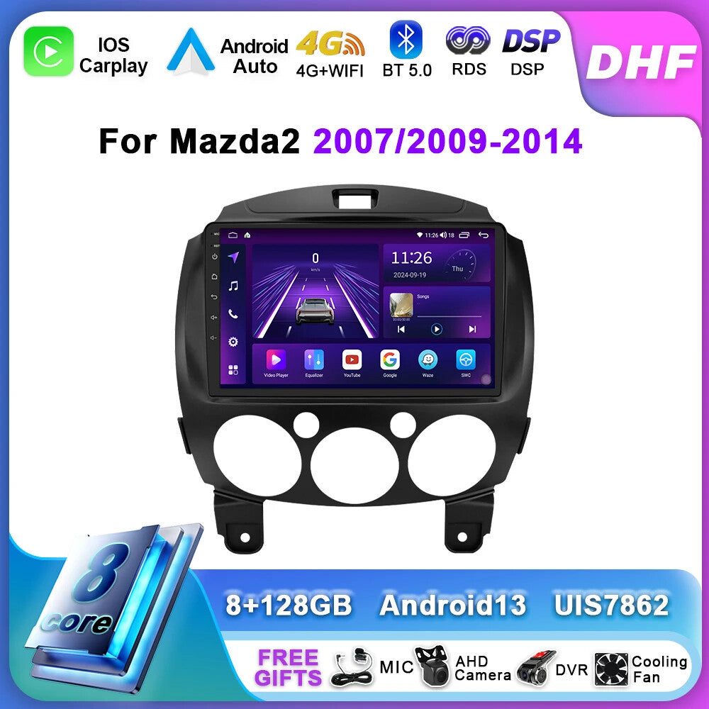 for MAZDA 2 Mazda2 2007-2014 Stereo Android Car Radio CarPlay Player GPS Screen