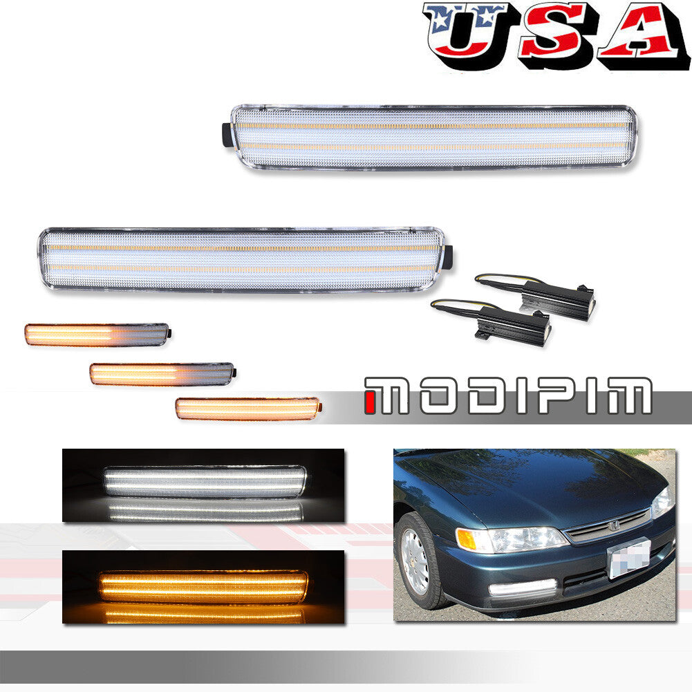 Suitable for 96-97 for Honda Accord 2D Coupe/4D sedan transparent LED DRL turn signal light pair- v