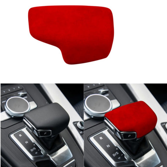 Suede Red Leather Gear Shift Knob Cover Trim Fit for Audi for A4 2017-2019