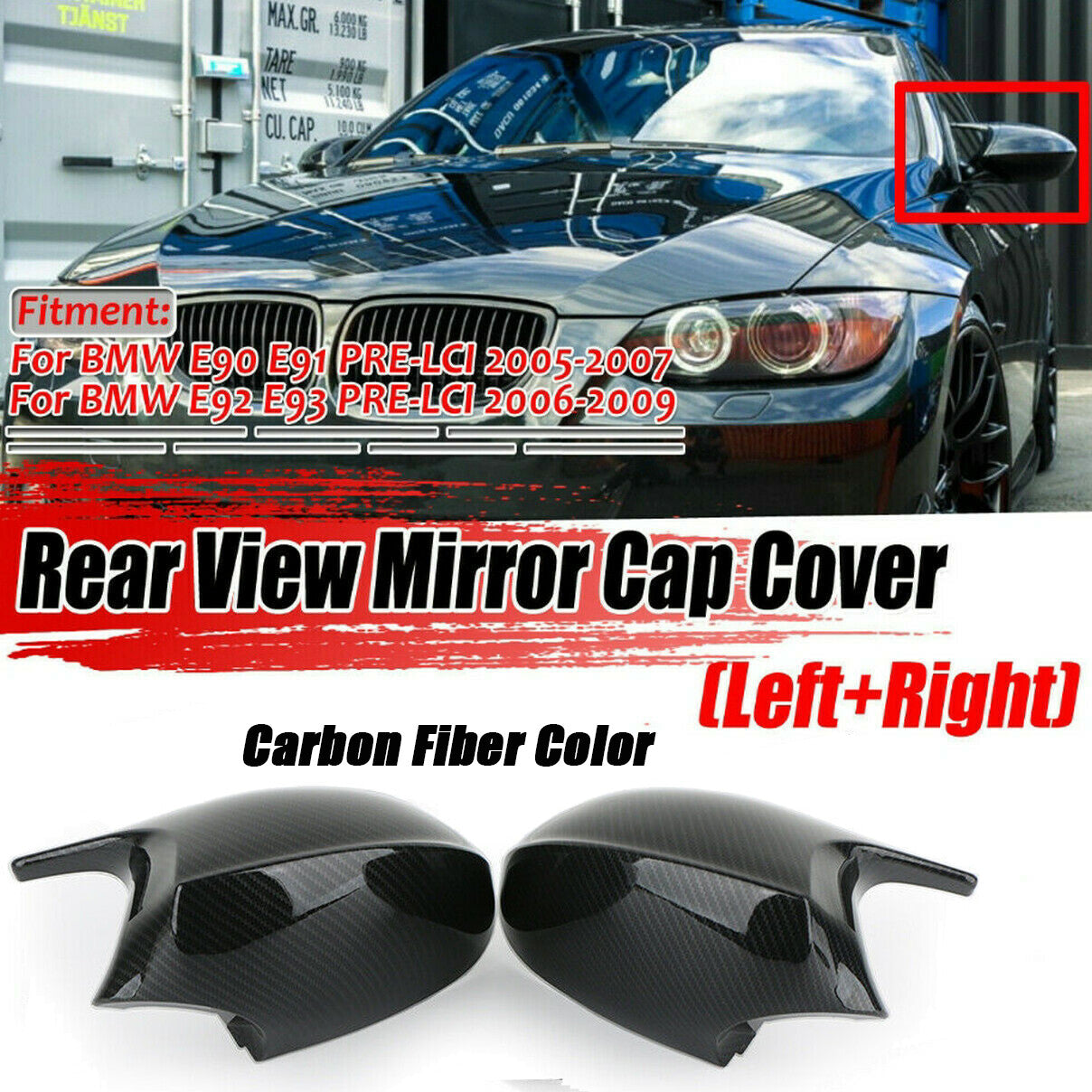 Car M3 style carbon fiber mirror caps for BMW E90 E91 E92 PRE-LCI 2004-09