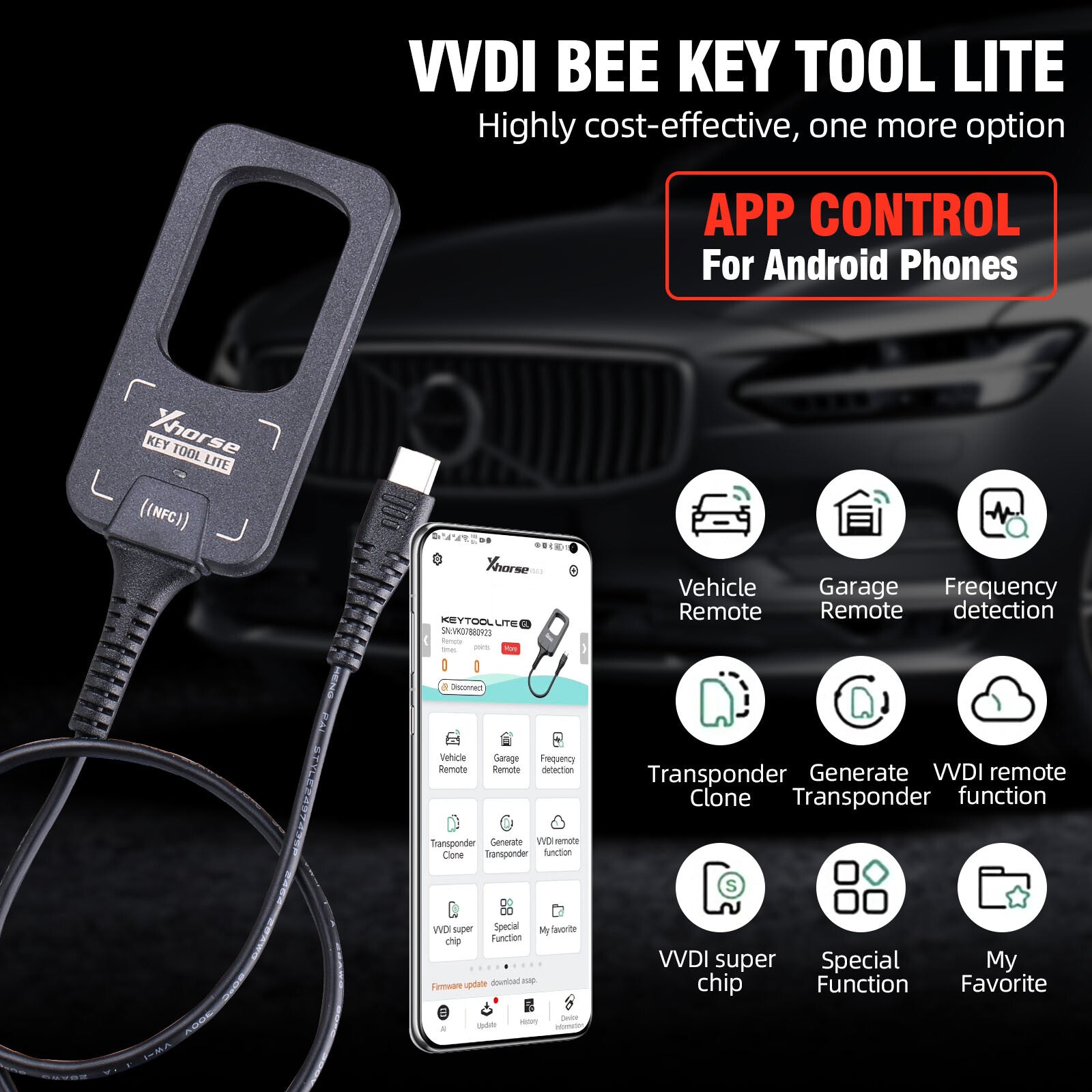 VVDI Bee Key Tool Lite Support Android Type C +6Pcs Remote Key XKB501EN
