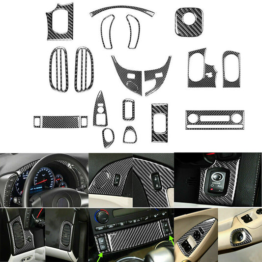 21PCS Carbon Fiber Interior Set Kit Trim Cover for Chevrolet for Corvette C6 2005-07