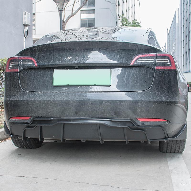 BLACK PERFORMANCE REAR BUMPER DIFFUSER W/ EXTENSIONS FOR 2017-2023 MODEL 3 n