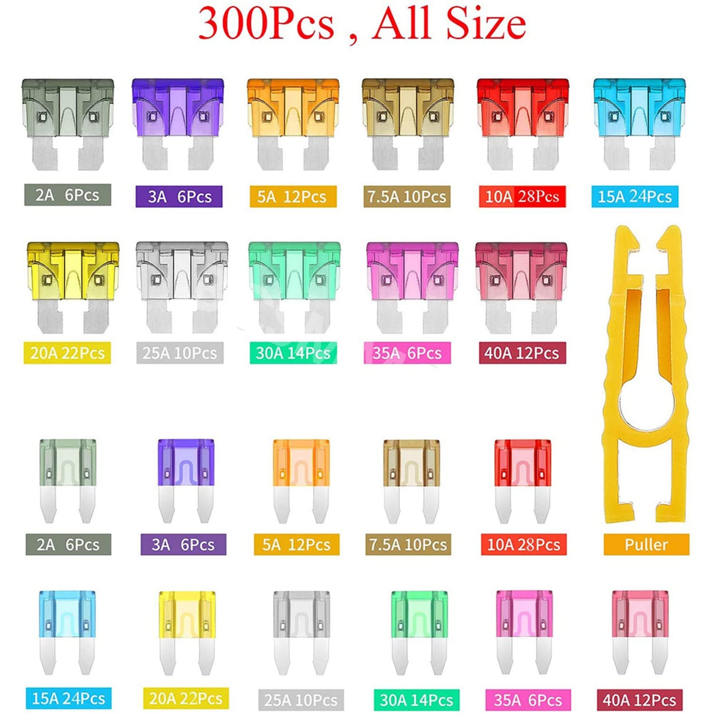 Car Blade Fuse Mixed With Clamp 2A 3A 5A 7.5A 10A 15A 20A 25A 30A 35A 40A