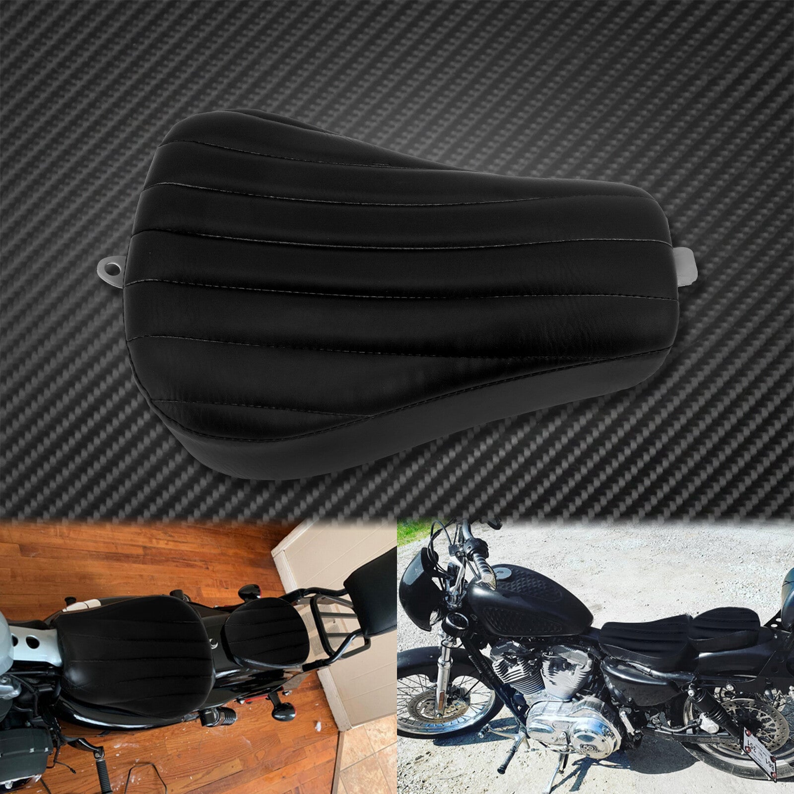 Black Front Driver Solo for Seat Cushion Fit For Sportster XL 1200 883 48 2012-2015