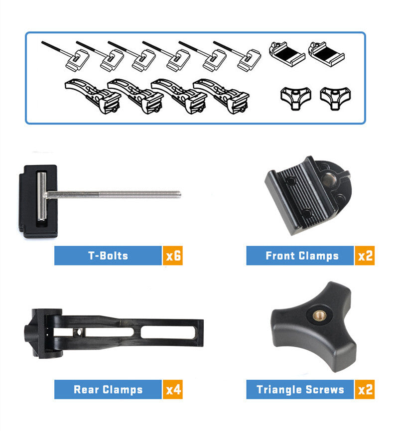 Universal replacement parts for hard three-fold Tonneau protective sleeve bolts and front clamps