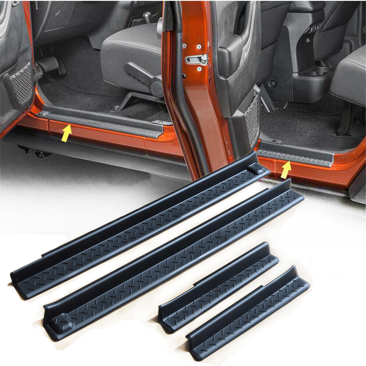 4 for 2007-2017 for Jeep for Wrangler JK Door Sill Threshold Plate Covers Entry Guards